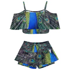 Peacock Bird Feathers Pheasant Nature Animal Texture Pattern Kids  Off Shoulder Skirt Bikini by Bedest