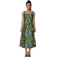 Peacock Bird Feathers Pheasant Nature Animal Texture Pattern Square Neckline Tiered Midi Dress by Bedest