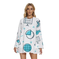 Pattern Business Graphics Seamless Background Texture Desktop Design Concept Geometric Round Neck Long Sleeve Bohemian Style Chiffon Mini Dress by Bedest