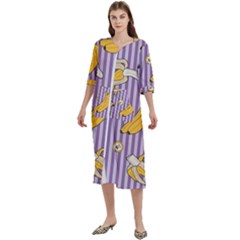 Pattern Bananas Fruit Tropical Seamless Texture Graphics Women s Cotton 3/4 Sleeve Nightgown