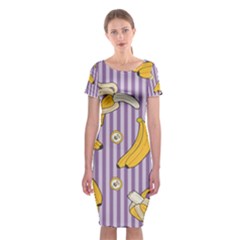 Pattern Bananas Fruit Tropical Seamless Texture Graphics Classic Short Sleeve Midi Dress by Bedest