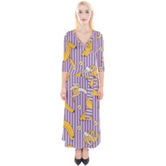 Pattern Bananas Fruit Tropical Seamless Texture Graphics Quarter Sleeve Wrap Maxi Dress by Bedest