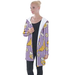 Pattern Bananas Fruit Tropical Seamless Texture Graphics Longline Hooded Cardigan by Bedest