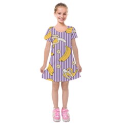 Pattern Bananas Fruit Tropical Seamless Texture Graphics Kids  Short Sleeve Velvet Dress by Bedest