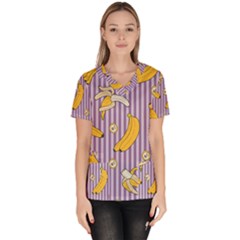 Pattern Bananas Fruit Tropical Seamless Texture Graphics Women s V-neck Scrub Top by Bedest