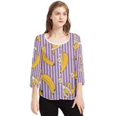 Pattern Bananas Fruit Tropical Seamless Texture Graphics Chiffon Quarter Sleeve Blouse by Bedest