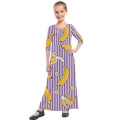 Pattern Bananas Fruit Tropical Seamless Texture Graphics Kids  Quarter Sleeve Maxi Dress