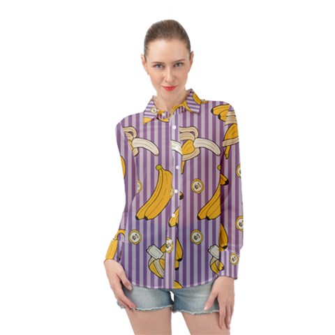 Pattern Bananas Fruit Tropical Seamless Texture Graphics Long Sleeve Chiffon Shirt by Bedest