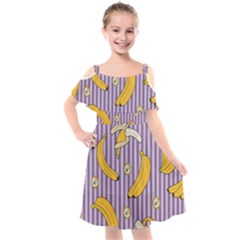 Pattern Bananas Fruit Tropical Seamless Texture Graphics Kids  Cut Out Shoulders Chiffon Dress by Bedest