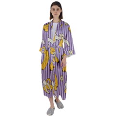 Pattern Bananas Fruit Tropical Seamless Texture Graphics Maxi Satin Kimono by Bedest