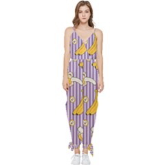 Pattern Bananas Fruit Tropical Seamless Texture Graphics Sleeveless Tie Ankle Chiffon Jumpsuit by Bedest