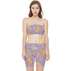 Pattern Bananas Fruit Tropical Seamless Texture Graphics Stretch Shorts And Tube Top Set by Bedest