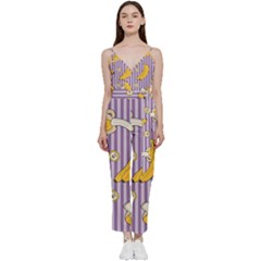 Pattern Bananas Fruit Tropical Seamless Texture Graphics V-neck Camisole Jumpsuit by Bedest