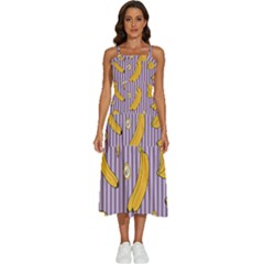 Pattern Bananas Fruit Tropical Seamless Texture Graphics Sleeveless Shoulder Straps Boho Dress by Bedest