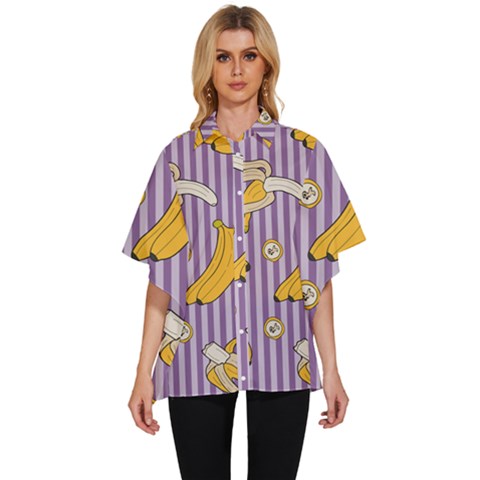 Pattern Bananas Fruit Tropical Seamless Texture Graphics Women s Batwing Button Up Shirt by Bedest