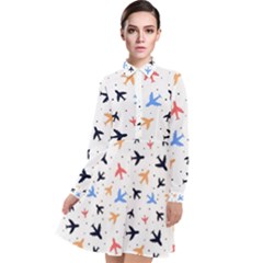 Airplane Pattern Plane Aircraft Fabric Style Simple Seamless Long Sleeve Chiffon Shirt Dress by Bedest