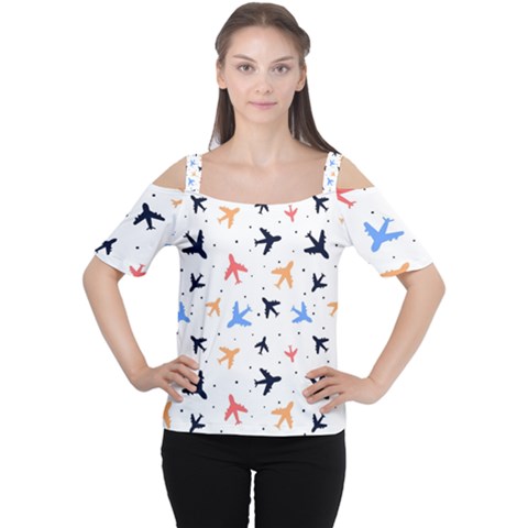 Airplane Pattern Plane Aircraft Fabric Style Simple Seamless Cutout Shoulder T-shirt by Bedest