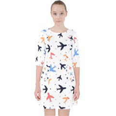 Airplane Pattern Plane Aircraft Fabric Style Simple Seamless Quarter Sleeve Pocket Dress by Bedest