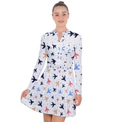 Airplane Pattern Plane Aircraft Fabric Style Simple Seamless Long Sleeve Panel Dress by Bedest