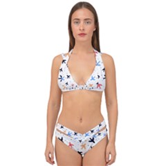 Airplane Pattern Plane Aircraft Fabric Style Simple Seamless Double Strap Halter Bikini Set by Bedest