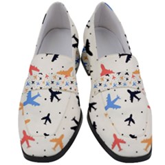 Airplane Pattern Plane Aircraft Fabric Style Simple Seamless Women s Chunky Heel Loafers