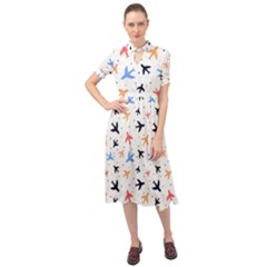 Airplane Pattern Plane Aircraft Fabric Style Simple Seamless Keyhole Neckline Chiffon Dress by Bedest