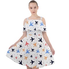 Airplane Pattern Plane Aircraft Fabric Style Simple Seamless Cut Out Shoulders Chiffon Dress by Bedest