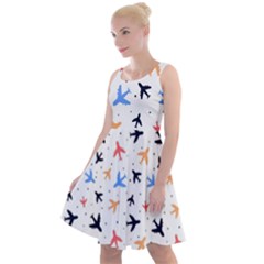 Airplane Pattern Plane Aircraft Fabric Style Simple Seamless Knee Length Skater Dress by Bedest