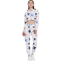 Airplane Pattern Plane Aircraft Fabric Style Simple Seamless Cropped Zip Up Lounge Set by Bedest