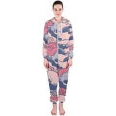 Waves Ocean Sea Water Pattern Rough Seas Digital Art Nature Nautical Hooded Jumpsuit (ladies)