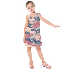 Waves Ocean Sea Water Pattern Rough Seas Digital Art Nature Nautical Kids  Sleeveless Dress by Bedest