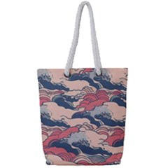 Waves Ocean Sea Water Pattern Rough Seas Digital Art Nature Nautical Full Print Rope Handle Tote (small) by Bedest