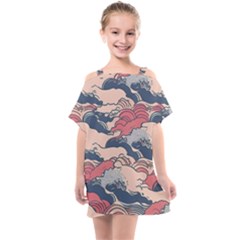 Waves Ocean Sea Water Pattern Rough Seas Digital Art Nature Nautical Kids  One Piece Chiffon Dress by Bedest