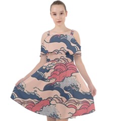 Waves Ocean Sea Water Pattern Rough Seas Digital Art Nature Nautical Cut Out Shoulders Chiffon Dress by Bedest