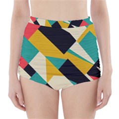 Geometric Pattern Retro Colorful Abstract High-waisted Bikini Bottoms by Bedest