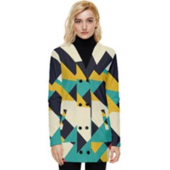 Geometric Pattern Retro Colorful Abstract Button Up Hooded Coat  by Bedest