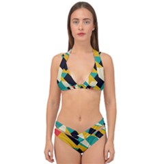 Geometric Pattern Retro Colorful Abstract Double Strap Halter Bikini Set by Bedest