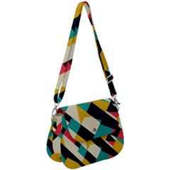 Geometric Pattern Retro Colorful Abstract Saddle Handbag by Bedest