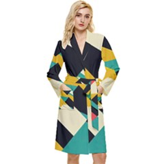 Geometric Pattern Retro Colorful Abstract Long Sleeve Velvet Robe by Bedest