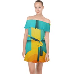 Colorful Rainbow Pattern Digital Art Abstract Minimalist Minimalism Off Shoulder Chiffon Dress by Bedest