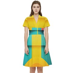 Colorful Rainbow Pattern Digital Art Abstract Minimalist Minimalism Short Sleeve Waist Detail Dress by Bedest