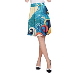 Waves Ocean Sea Abstract Whimsical Abstract Art Pattern Abstract Pattern Water Nature Moon Full Moon A-Line Skirt