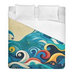 Waves Ocean Sea Abstract Whimsical Abstract Art Pattern Abstract Pattern Water Nature Moon Full Moon Duvet Cover (Full/ Double Size)