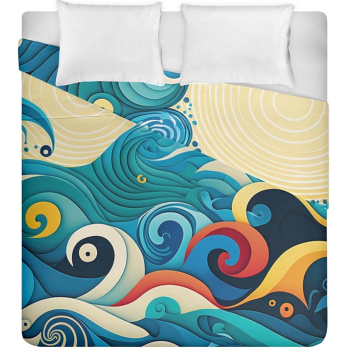 Waves Ocean Sea Abstract Whimsical Abstract Art Pattern Abstract Pattern Water Nature Moon Full Moon Duvet Cover Double Side (King Size)