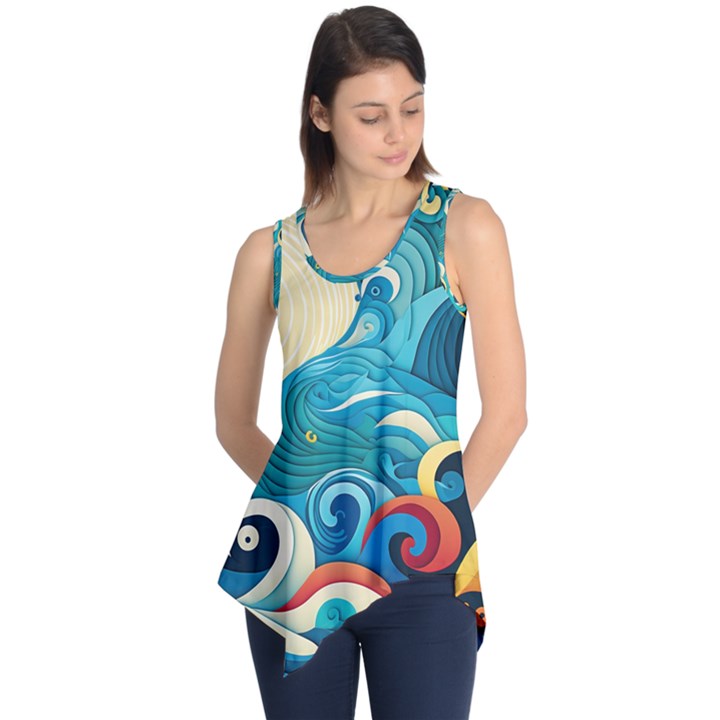 Waves Ocean Sea Abstract Whimsical Abstract Art Pattern Abstract Pattern Water Nature Moon Full Moon Sleeveless Tunic