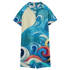 Waves Ocean Sea Abstract Whimsical Abstract Art Pattern Abstract Pattern Water Nature Moon Full Moon Kids  Boyleg Half Suit Swimwear