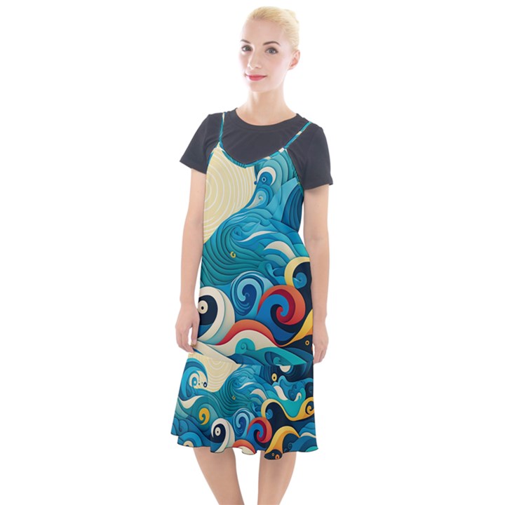 Waves Ocean Sea Abstract Whimsical Abstract Art Pattern Abstract Pattern Water Nature Moon Full Moon Camis Fishtail Dress