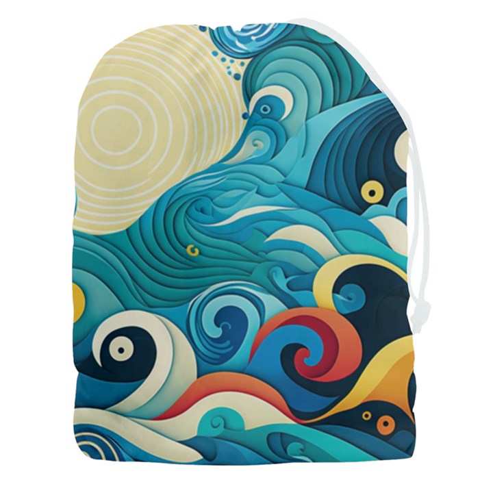 Waves Ocean Sea Abstract Whimsical Abstract Art Pattern Abstract Pattern Water Nature Moon Full Moon Drawstring Pouch (3XL)