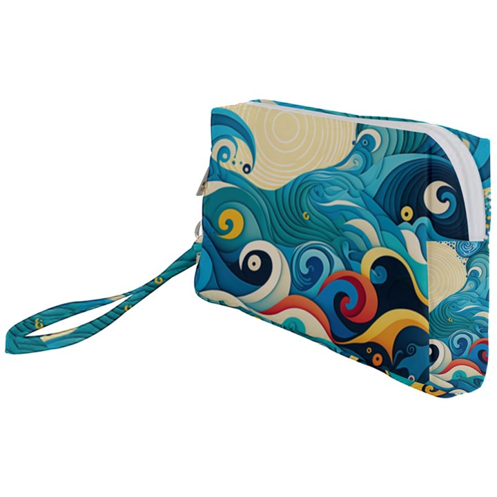 Waves Ocean Sea Abstract Whimsical Abstract Art Pattern Abstract Pattern Water Nature Moon Full Moon Wristlet Pouch Bag (Small)