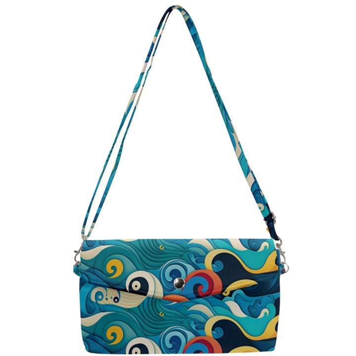 Waves Ocean Sea Abstract Whimsical Abstract Art Pattern Abstract Pattern Water Nature Moon Full Moon Removable Strap Clutch Bag